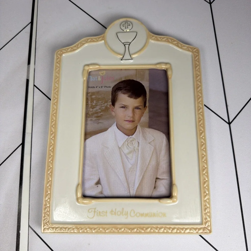 New Nat & Jules First Holy Communion Ceramic White Frame 6.5 X 9.5 4x6 Photo